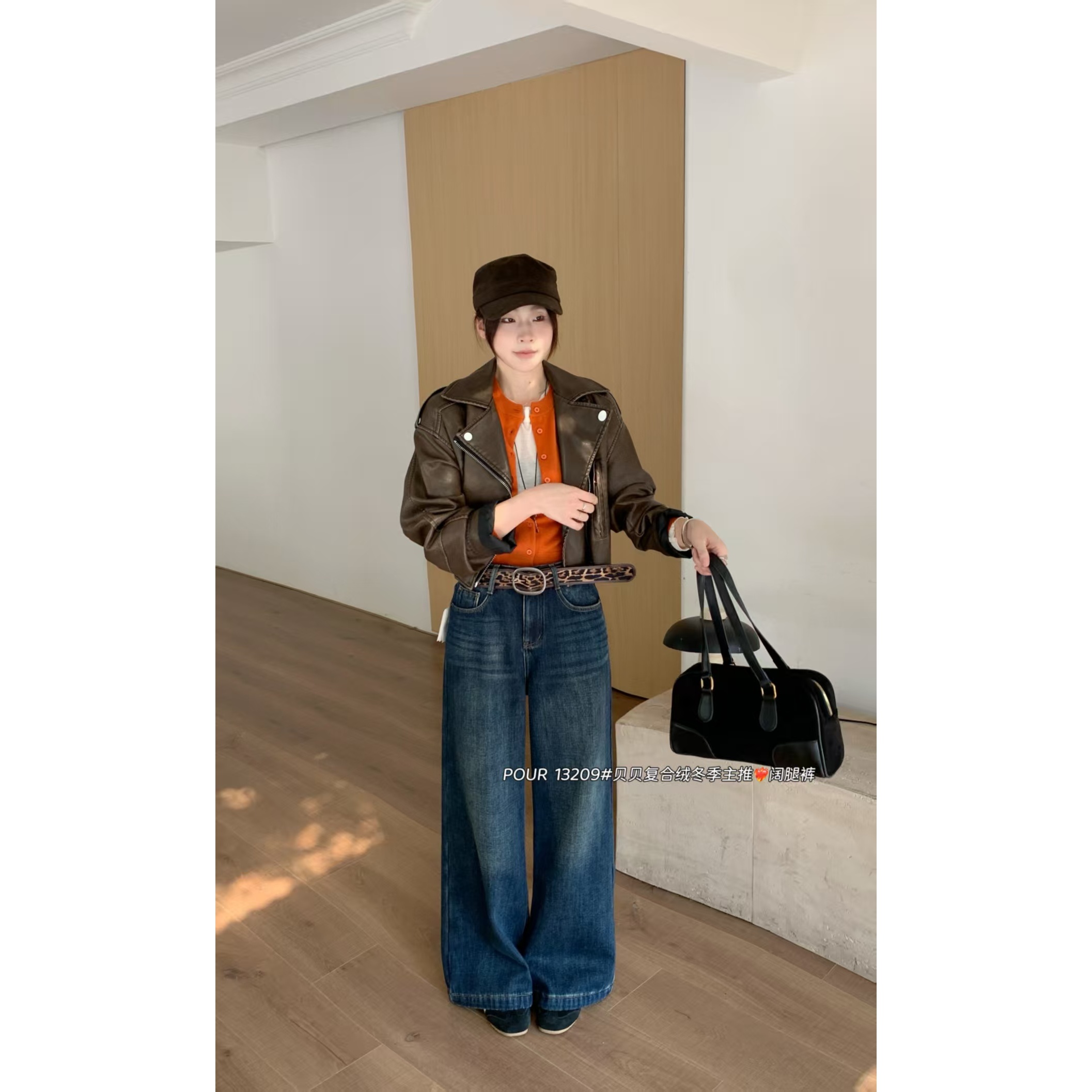 【坦姐严选 实体品质】新款复合绒阔腿直筒牛仔裤13209