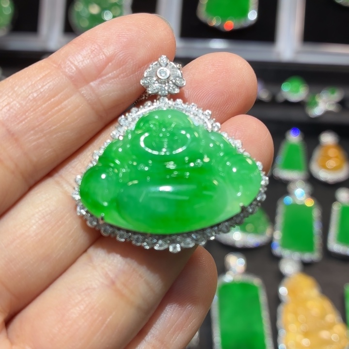 翡翠18K金镶嵌吊坠(不含链)翡翠