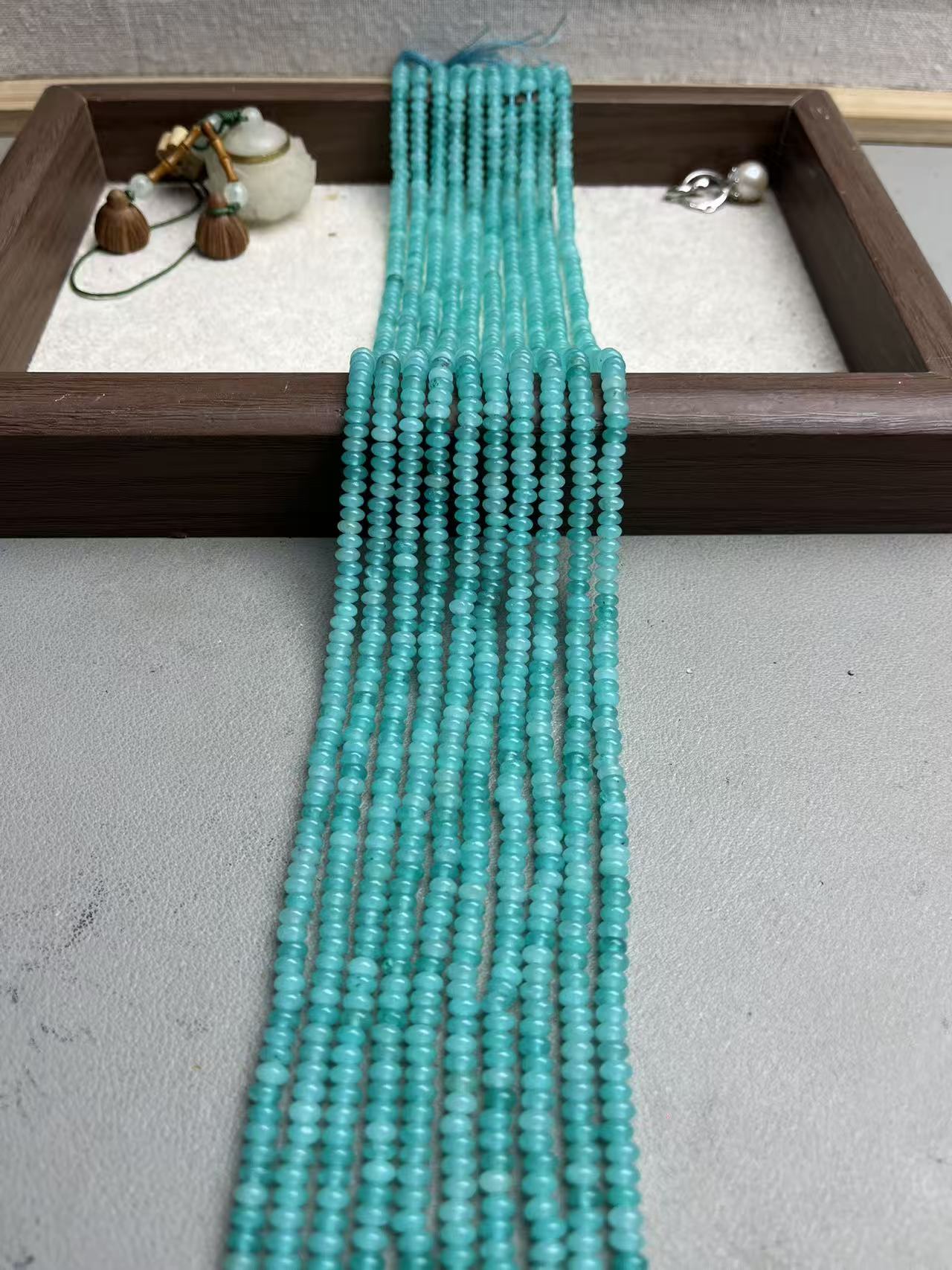 天然4/2mm左右天河石色玉髓算盘珠散珠半成品长度37cm左右可DIY等