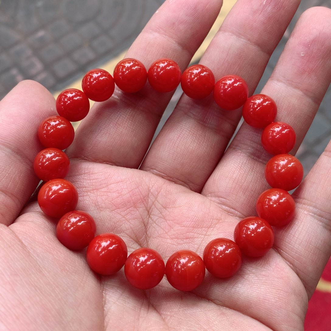 南红玛瑙保山11➕三眼井锦红手串未镶嵌?****豆