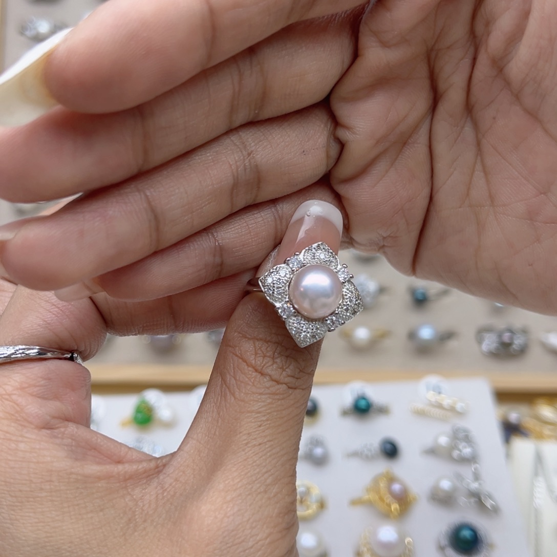 ****尊合金戒指淡水珍珠