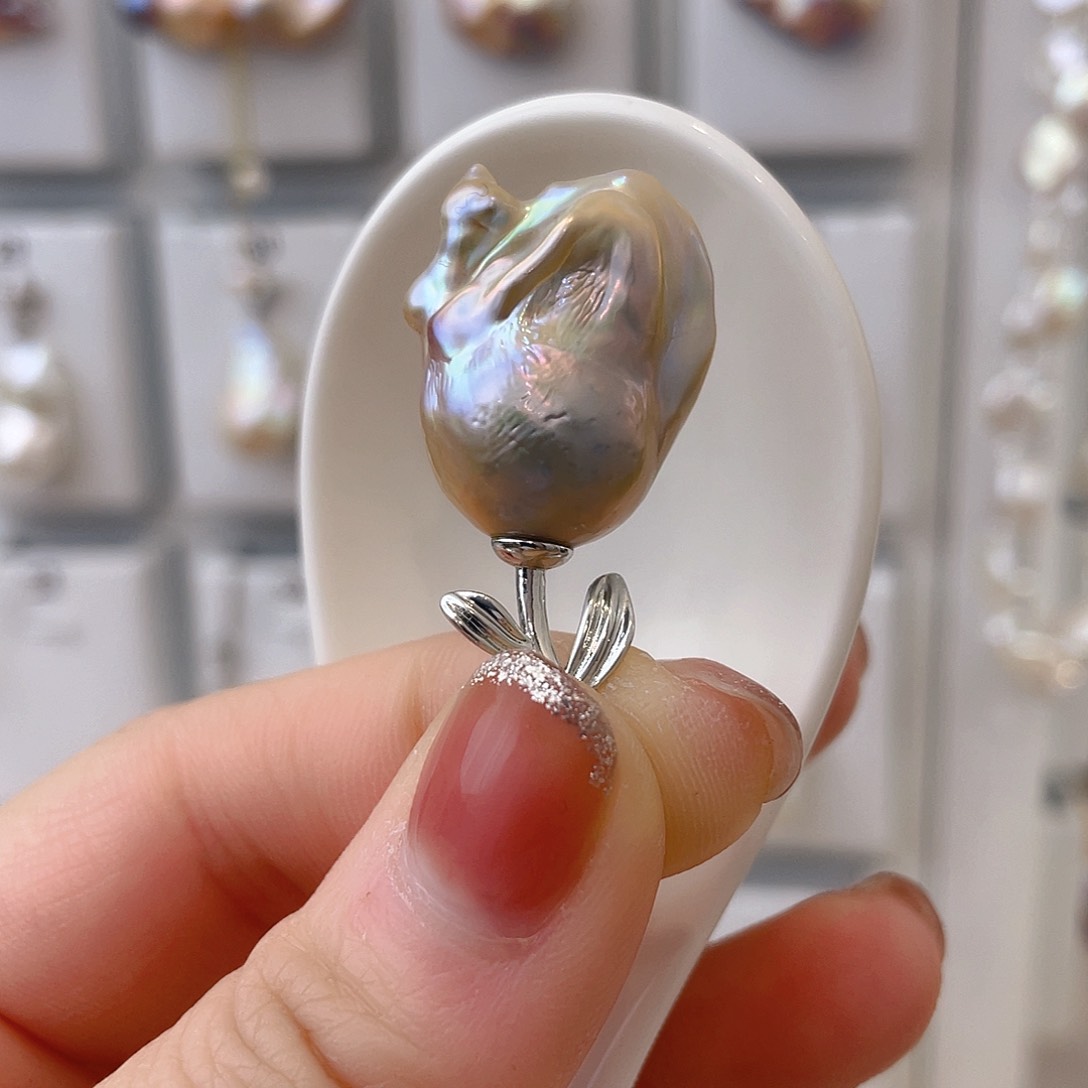 淡水珍珠银S925镀金镶嵌颈饰