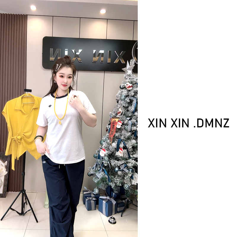 （鑫鑫甄选）漂亮短袖T恤极简图案时尚半袖夏季透气圆领半袖+速干裤