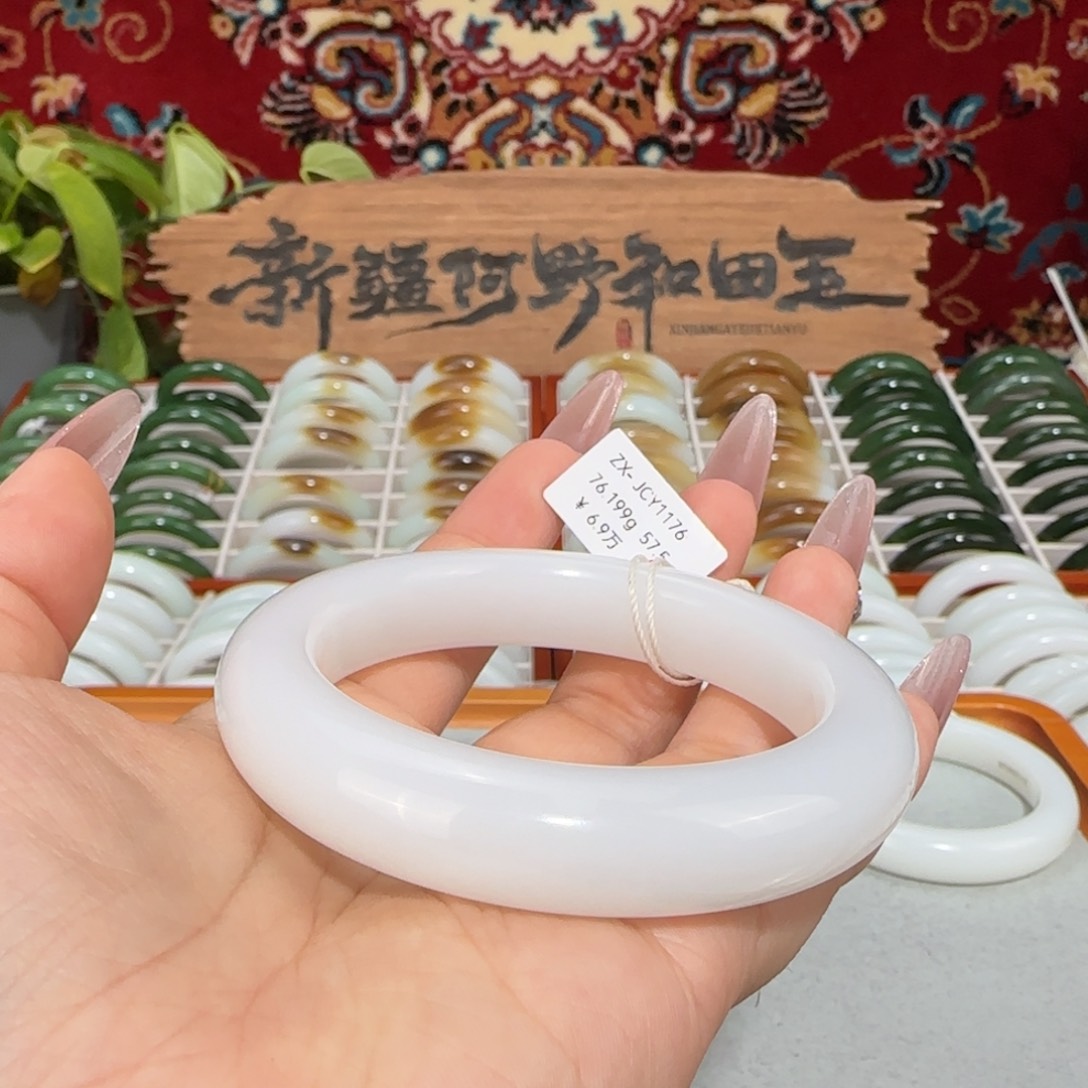 和田玉未镶嵌手镯天然羊脂白玉厚装手镯一级白正圈白润条宽13+