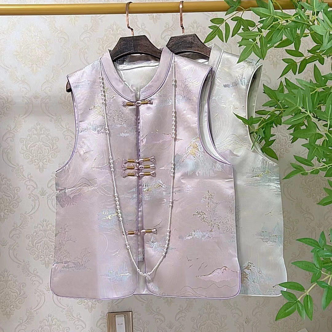 YY春季新款寸领马夹胖妹妹时尚洋气显瘦新中式国风坎肩195-8