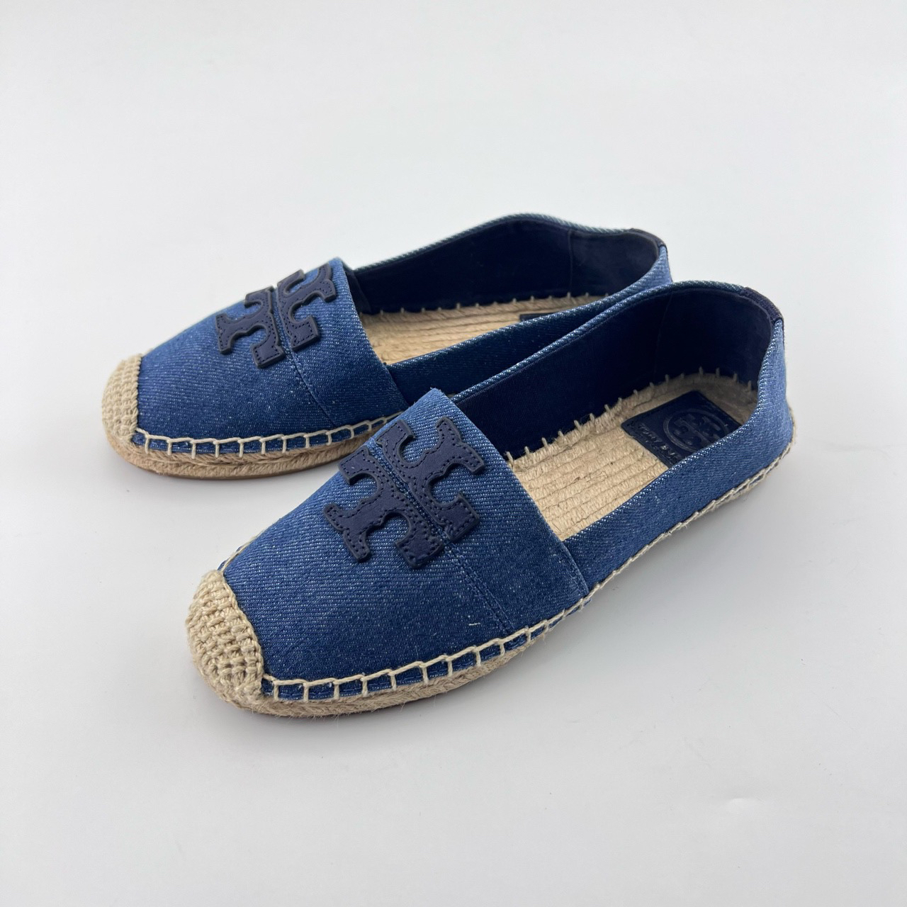 95新 TORY BURCH/汤丽柏琦 36码/蓝色帆布平底渔夫鞋/13392629