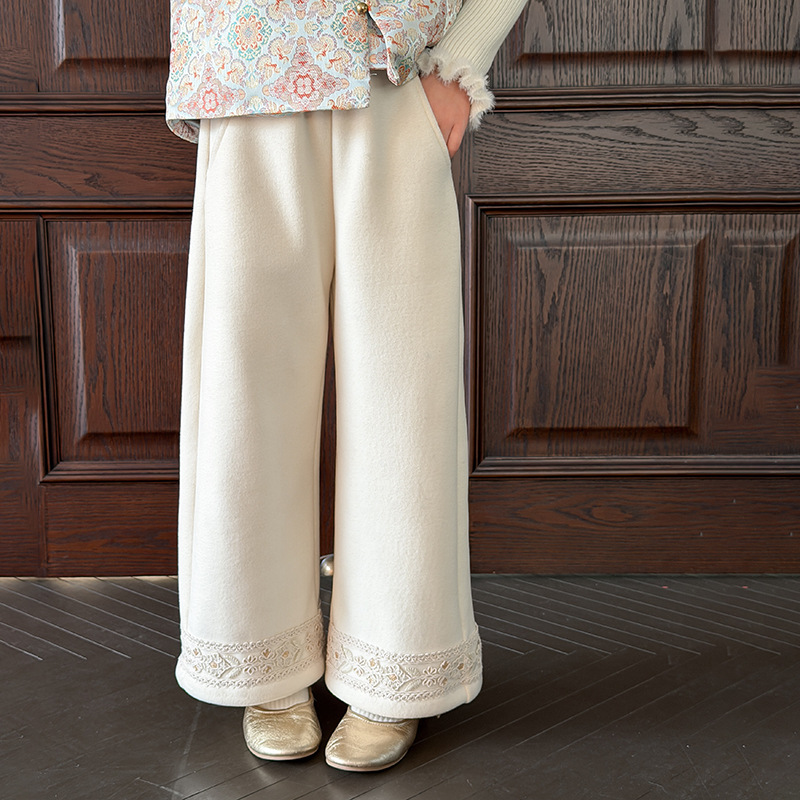 【新款】女童冬裤脚暗藏小花纹~东方美学中式国风休闲直筒裤25M190