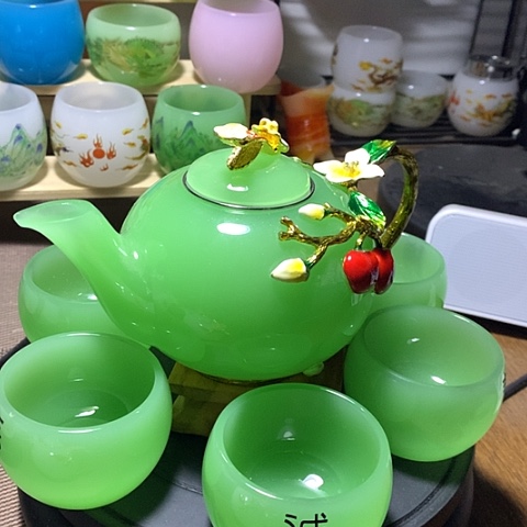 琉璃中式珐琅彩事事如意一壶六杯礼盒套装