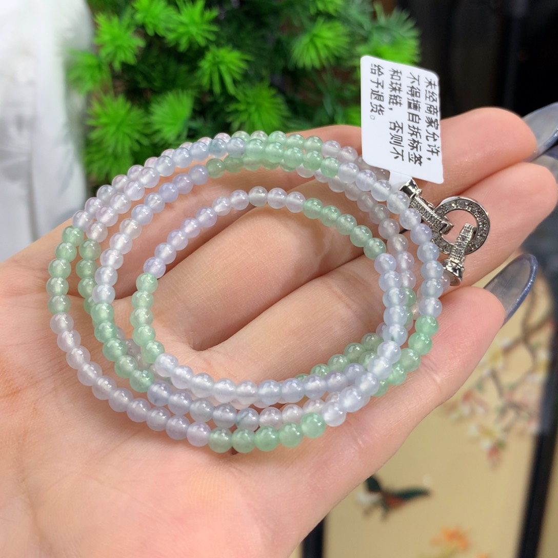 翡翠手链未镶嵌冰种马卡龙项链卡3.4m m