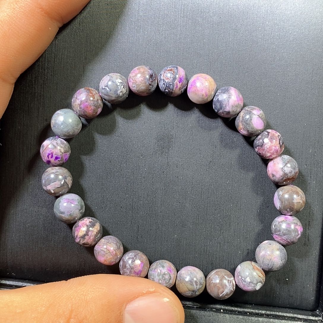 苏纪石（舒俱来）未镶嵌南非老矿舒俱来泥地樱花圆珠单圈8mm