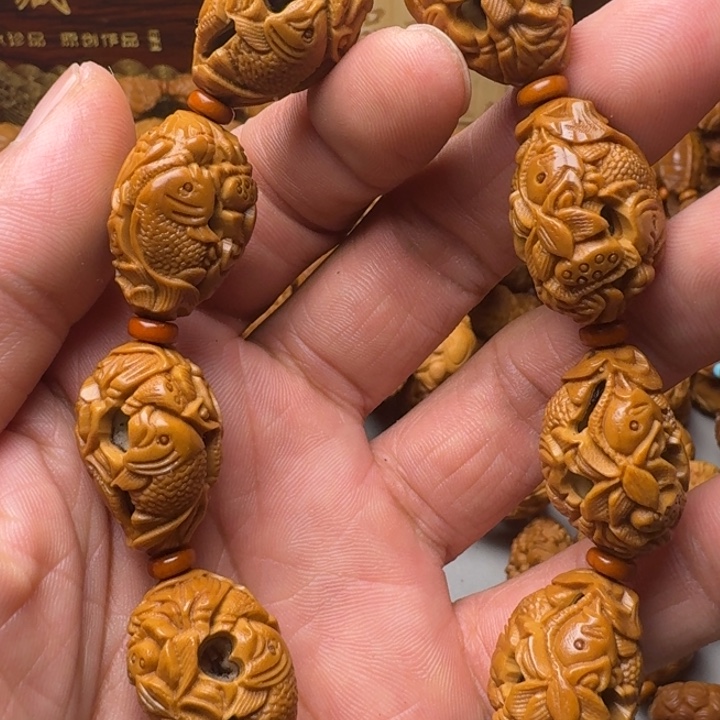 橄榄核手串/手链鱼戏莲花