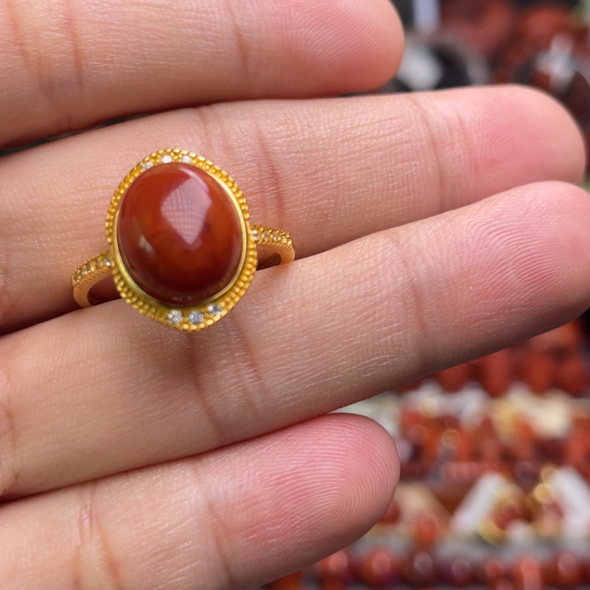 【闪购商品】银S925镶嵌蛋面戒指南红玛瑙