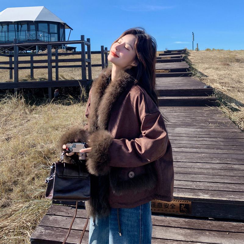 复古韩系美拉德派克服2025冬季新款工装风甜酷风加绒加厚棉服外套