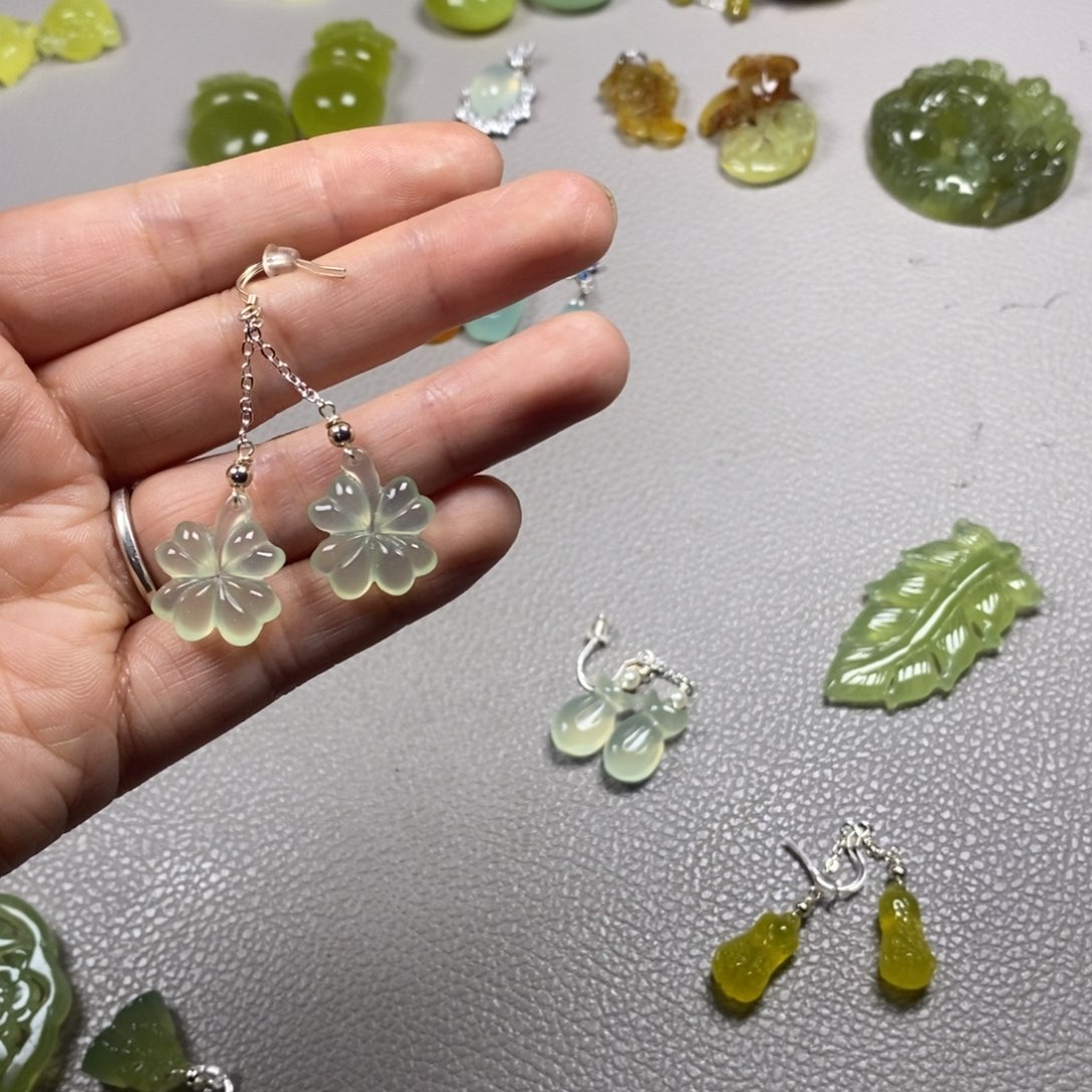 蛇纹石玉未镶嵌挂件耳饰耳环项链