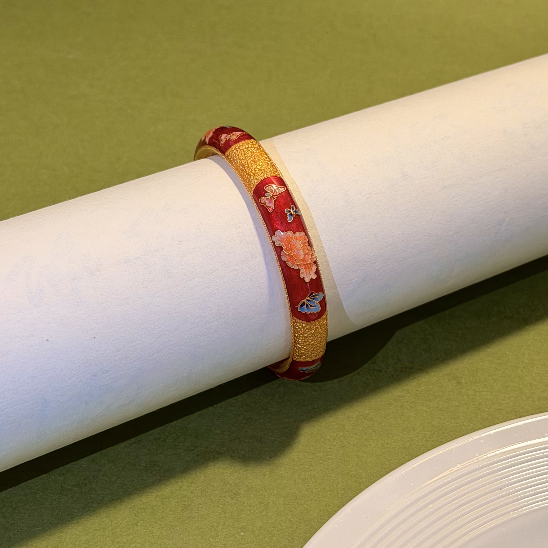 925银手镯 爱偲珠宝S925银 蝶舞花语珐琅彩手镯