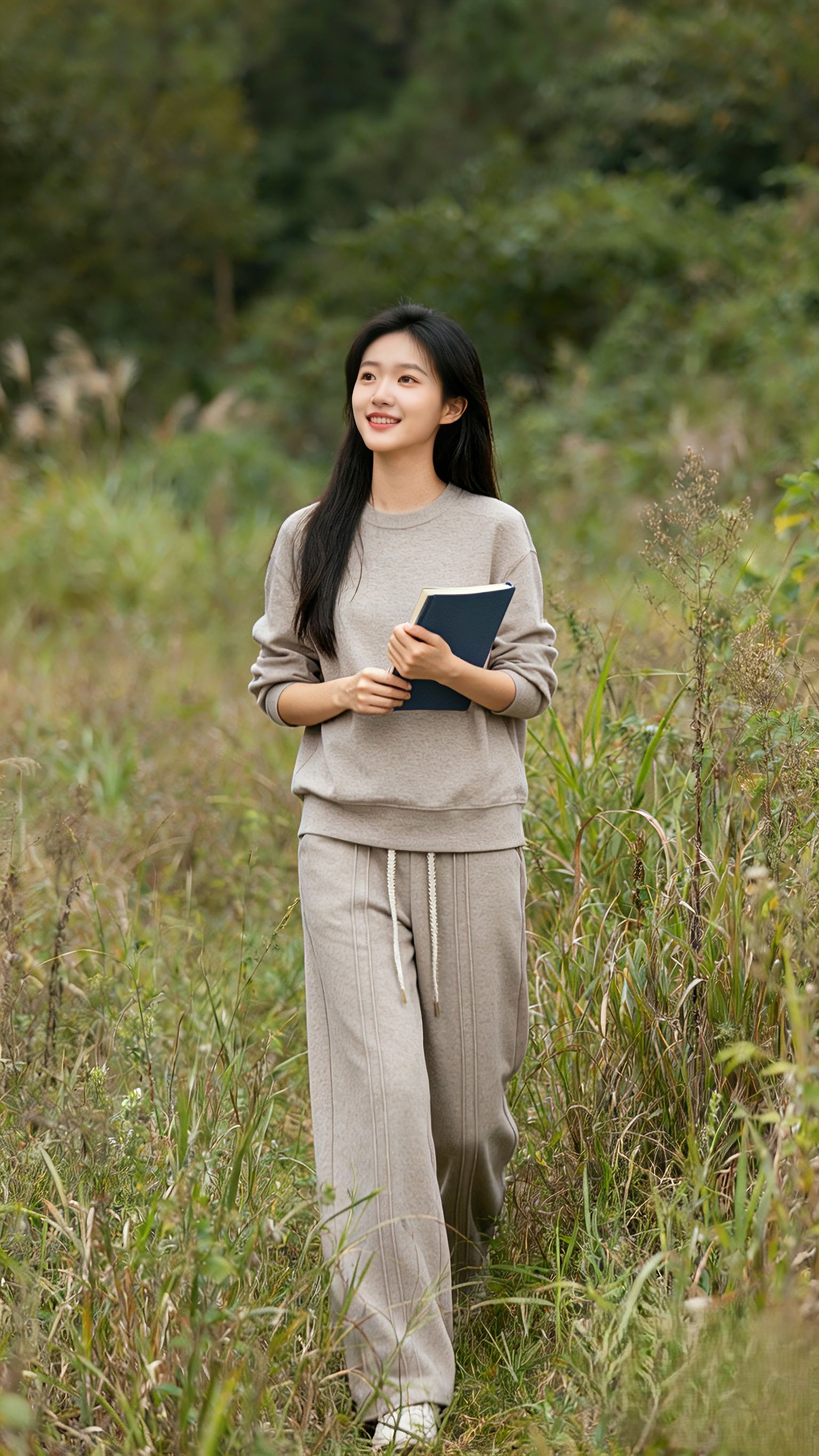 2025冬季新款加绒加厚羊毛蚕丝双线条修饰窄版直筒裤