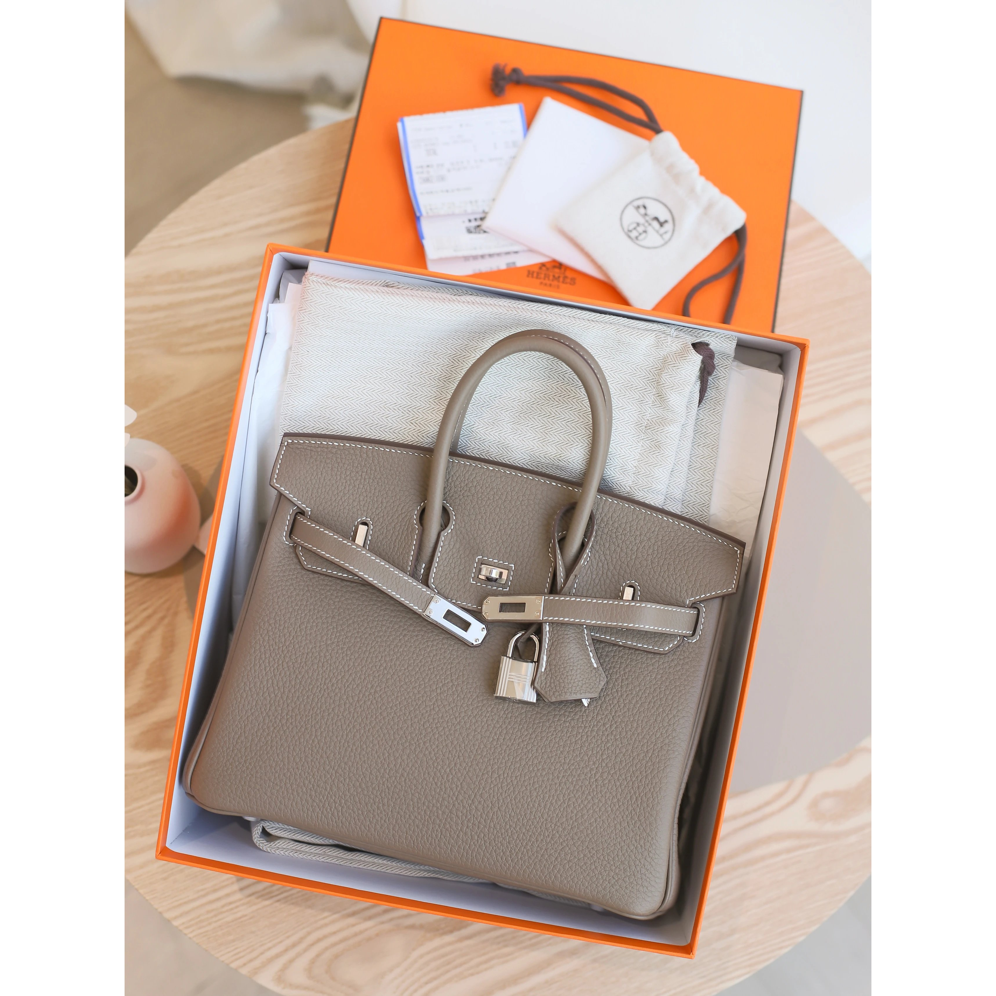 全新未使用 Hermes/爱马仕 Birkin25 W刻 TOGO皮大象银扣包