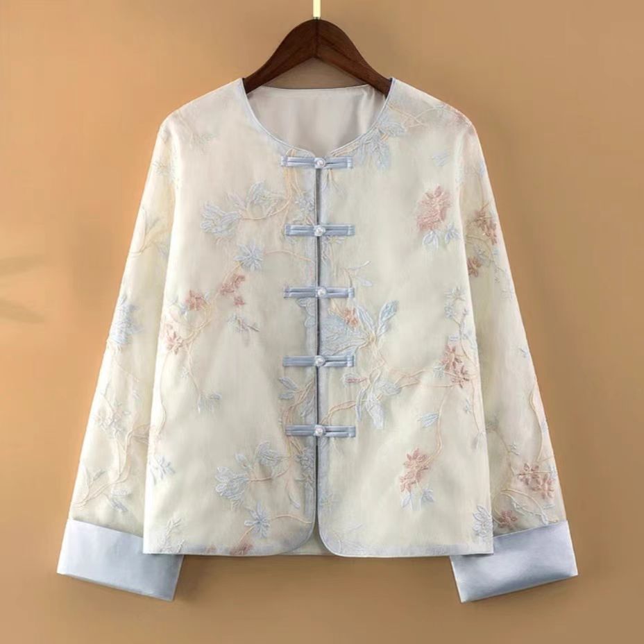 高（21-30）新中式国风高级感国风重工刺绣蕾丝薄款短外套