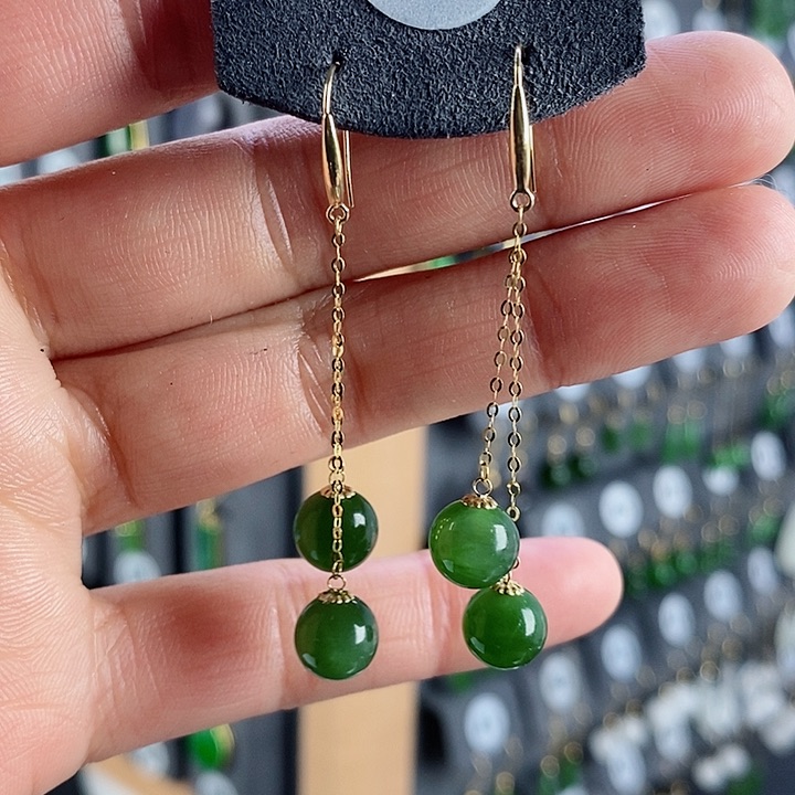 和田玉耳饰18K金镶嵌