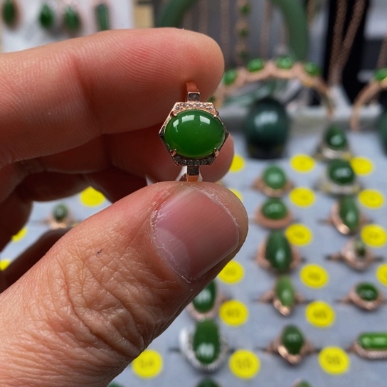 和田玉（碧玉）戒指银S925镶嵌