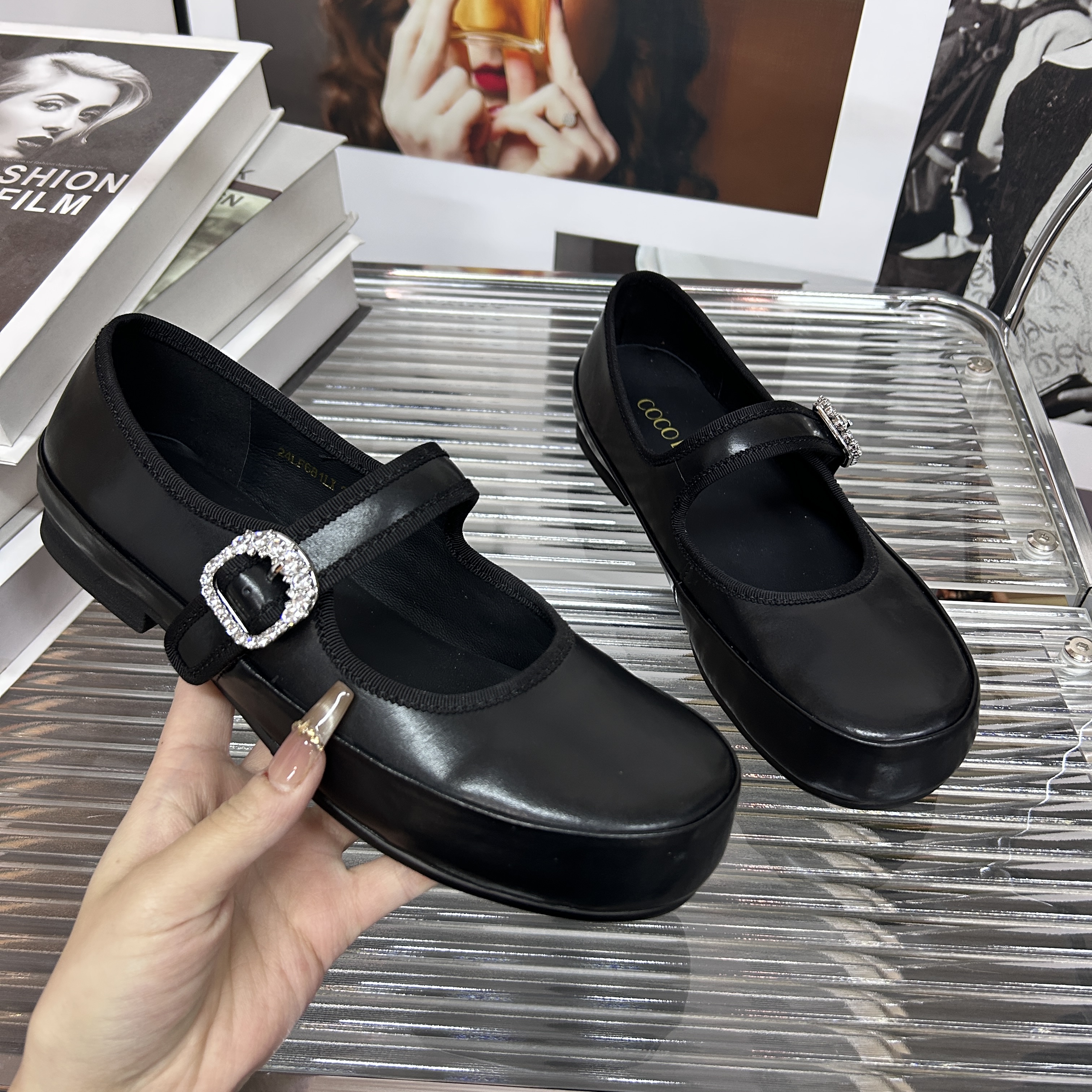 【COCO  LANXI】时尚百搭夏季黑色复古粗跟厚底圆头乐福鞋24LF681LX