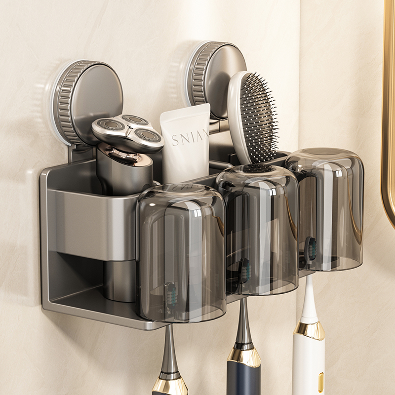 吸盘牙刷置物架免打孔卫生间漱口杯刷牙杯收纳壁挂式电动牙刷挂架