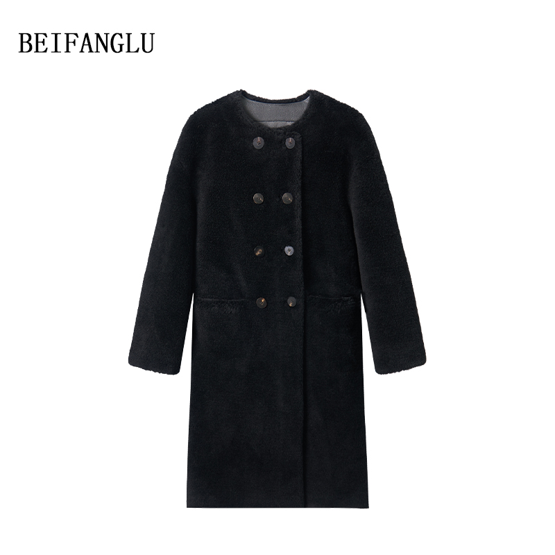 北方鹿【北欧风100%绵羊毛外套】秋冬颗粒羊毛圆领中长款外套251345