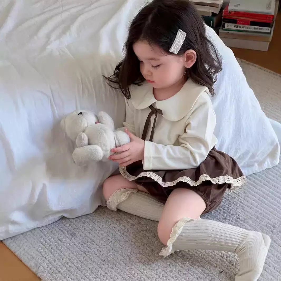 秋款女童翻领娃娃衫套装2025秋季新款韩版童装宝宝两件套
