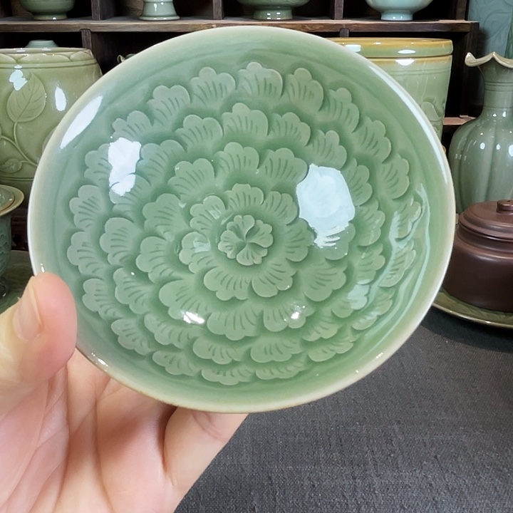 耀州窑孟红娟老师全手工花瓣盏微瑕