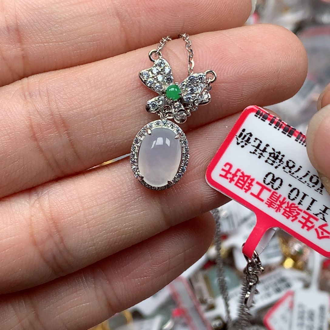 翡翠银S925镶嵌戒指天然翡翠吊坠