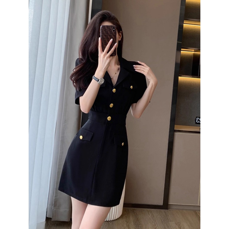 0628夏季新款小黑裙小香风气质黑色连衣裙女显瘦高级感修身西装裙