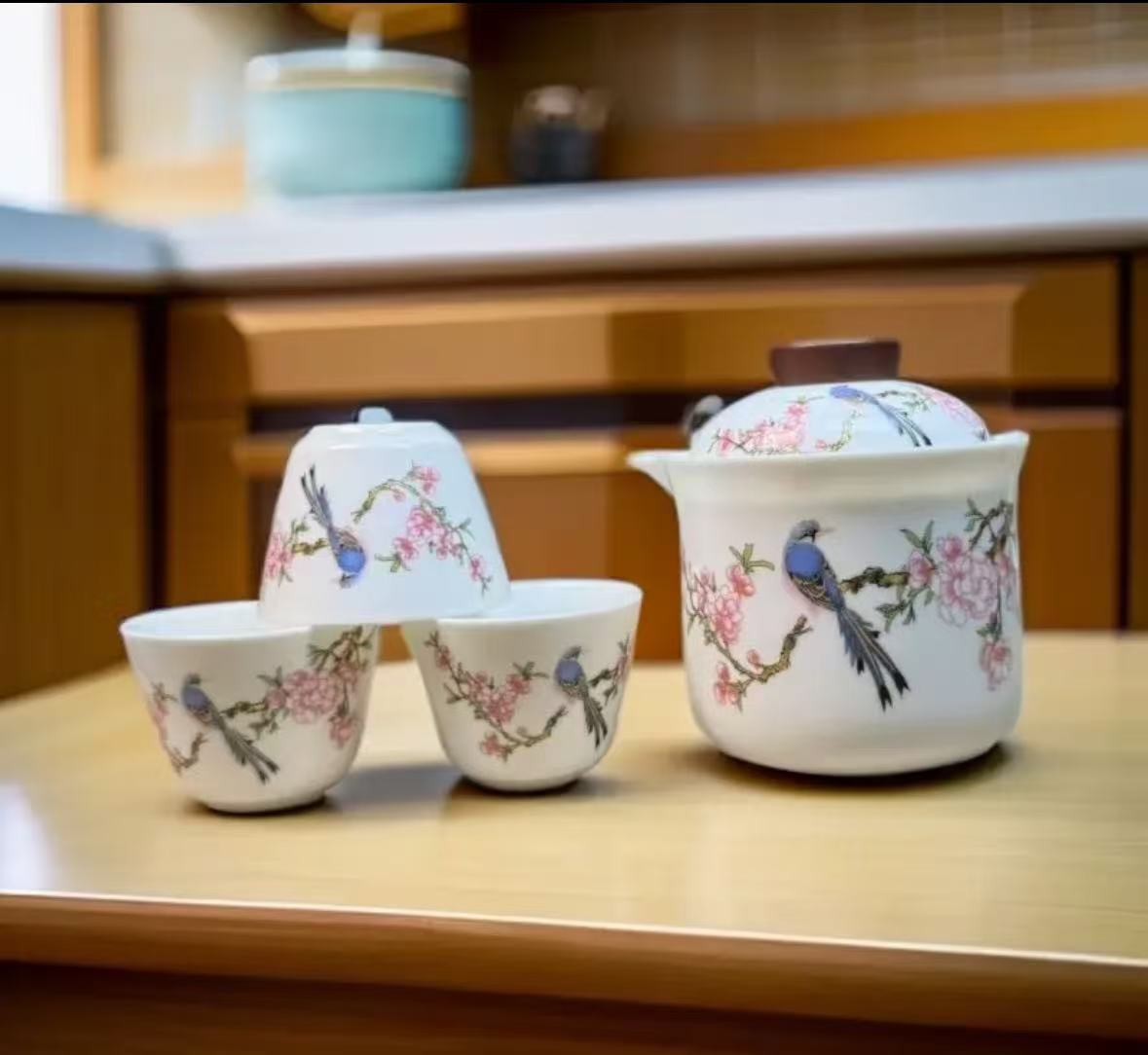 【瓷里】喜上眉梢白瓷旅行三杯+白密胺茶盘H147