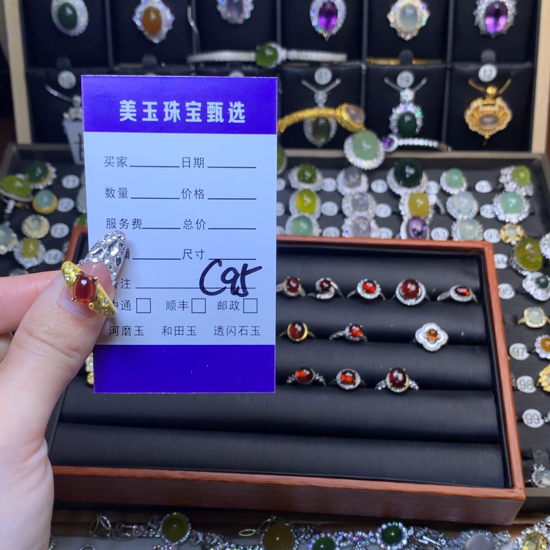 石榴石戒指银S925镶嵌一*鱼戒指