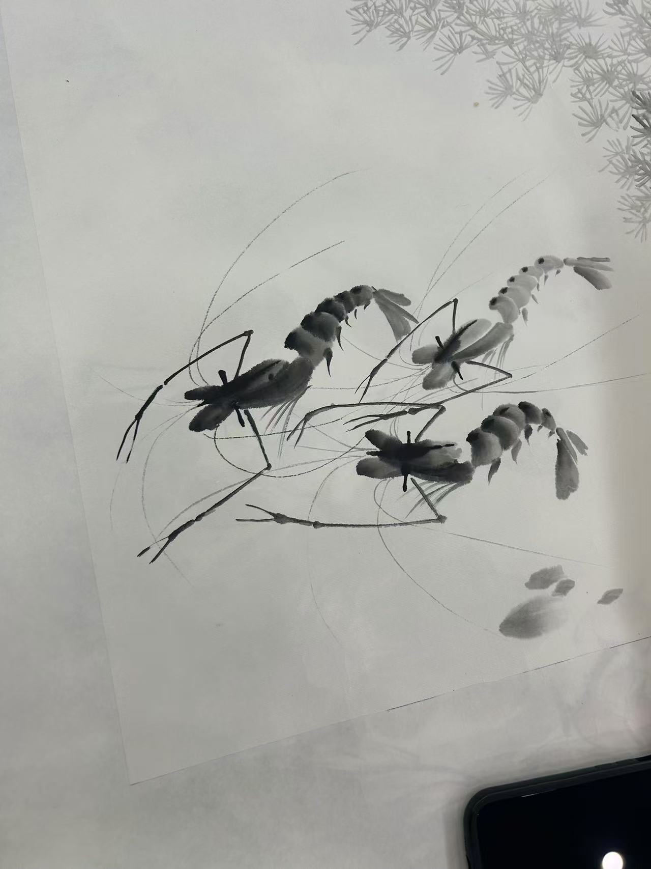 装饰画 趣虾 宣纸 画芯