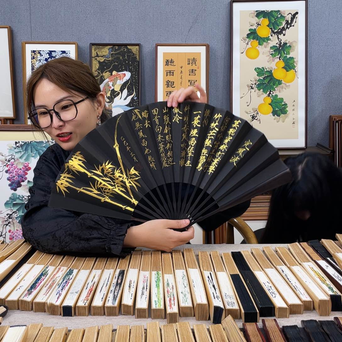 国画10寸黑檀-纯手绘-文玩扇骨（默认粘好）定风波