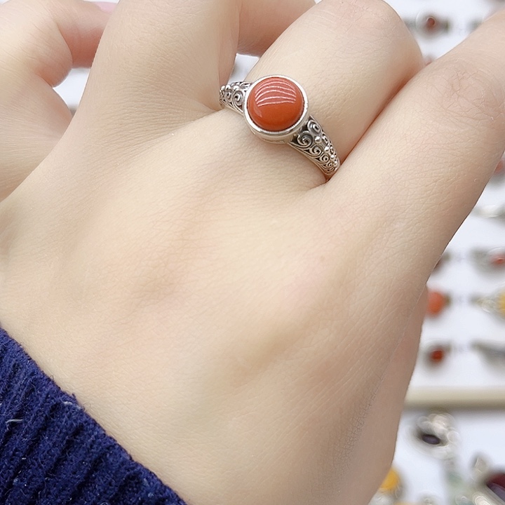 玛瑙/玉髓戒指银S925镶嵌925银