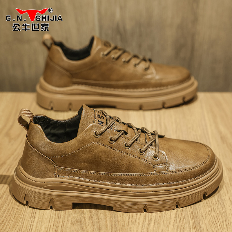 公牛世家男鞋夏季新款男士商务休闲英伦皮鞋防滑耐磨镂空透气鞋子
