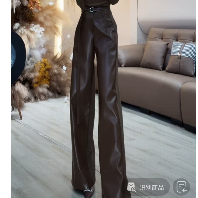 【YING FASHION】莹老板-时尚气质百搭飘带加绒阔腿皮裤 91070355 