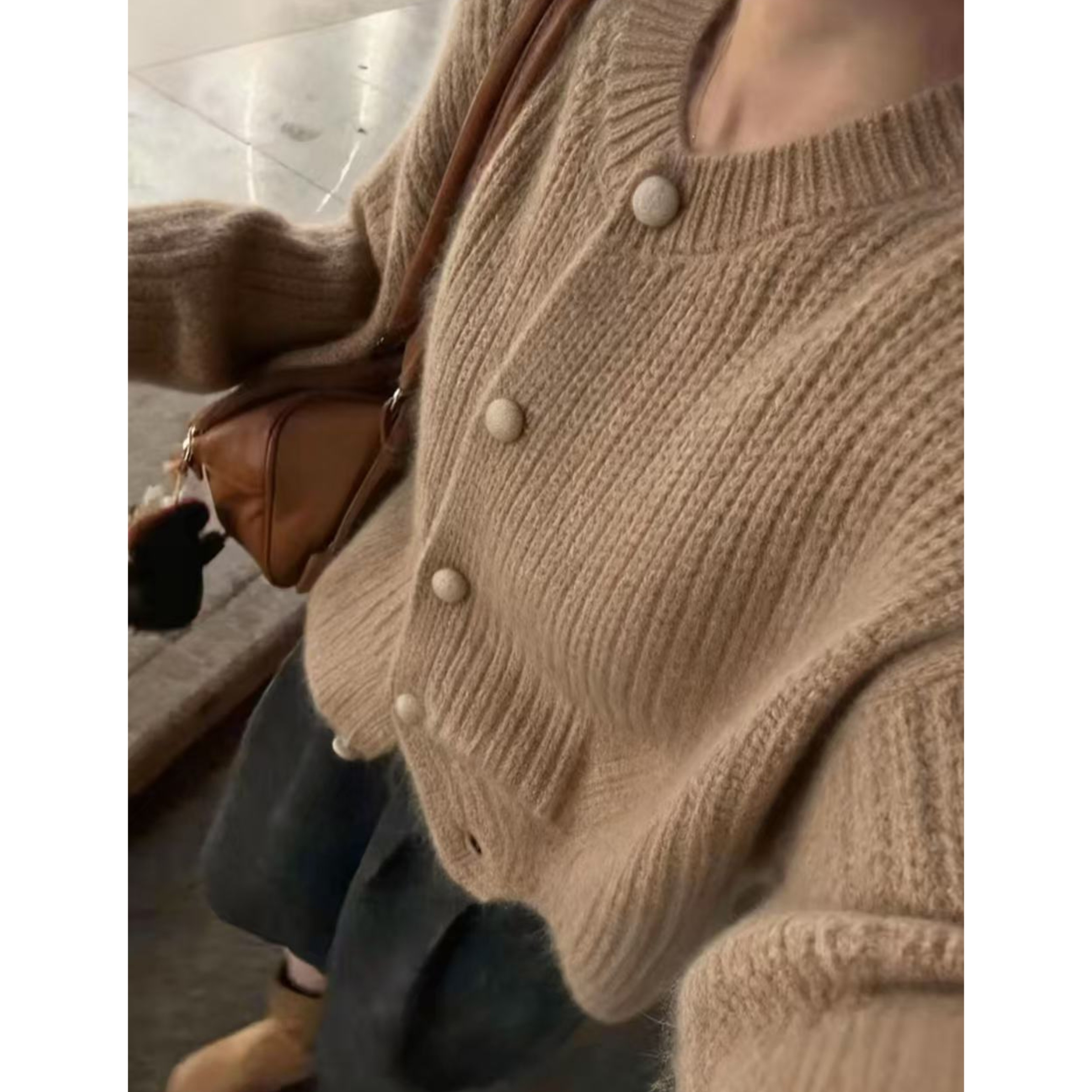 高货~羊毛+浣熊绒~胸114-160长54粗线美拉德针织外套上衣 2177