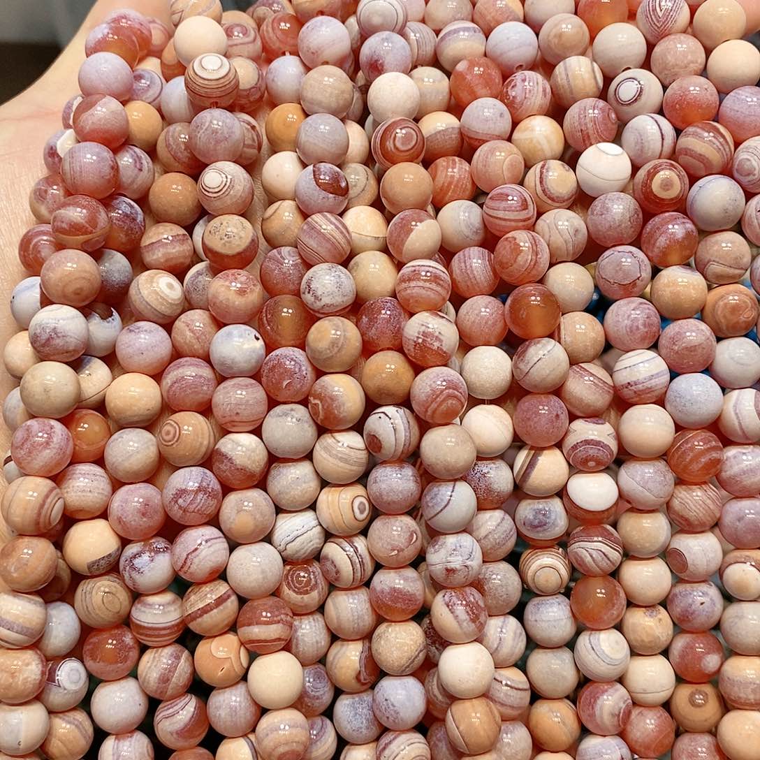 散珠玛瑙/玉髓10mm粉奶皮玛瑙一条