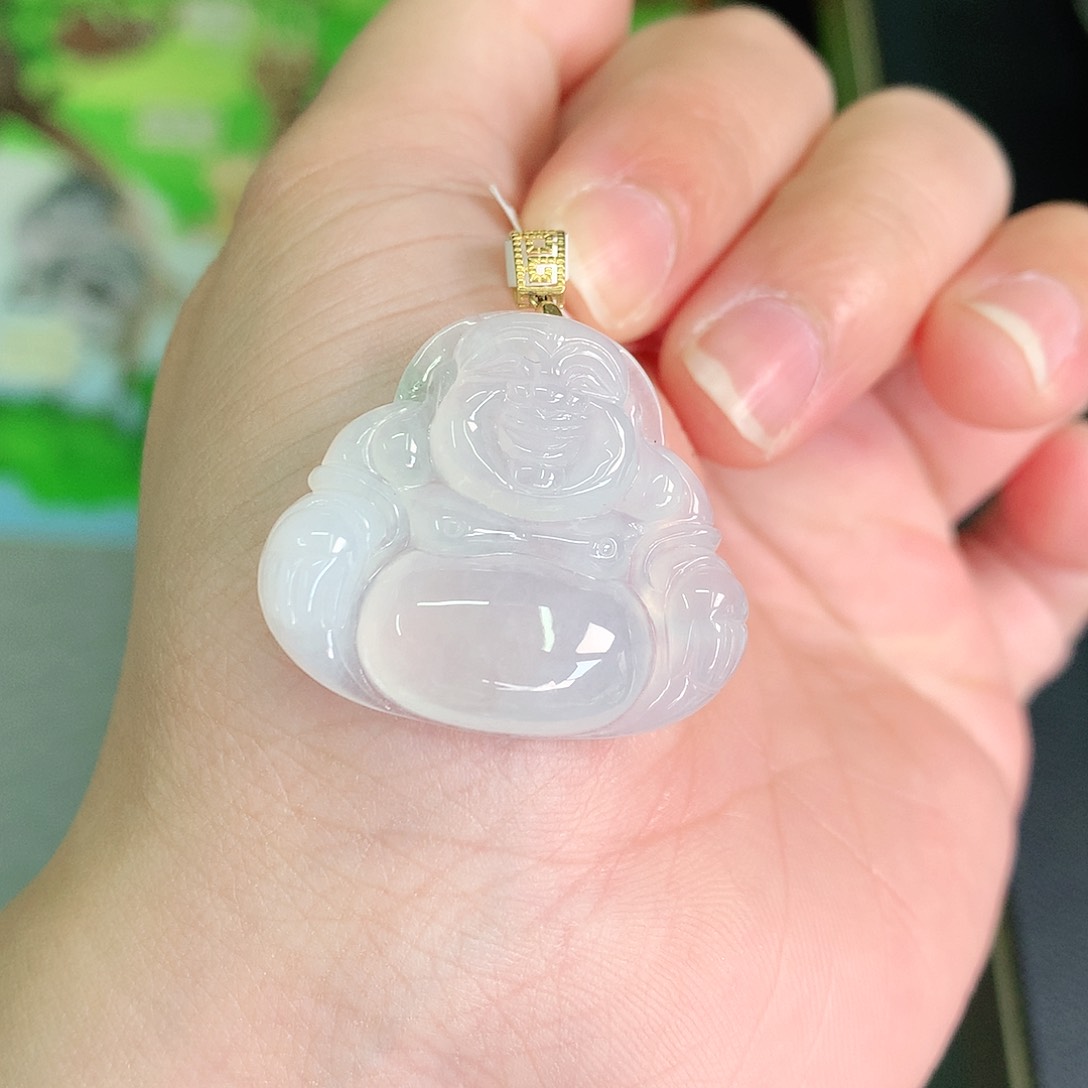 翡翠颈饰18K金镶嵌冰胶佛公