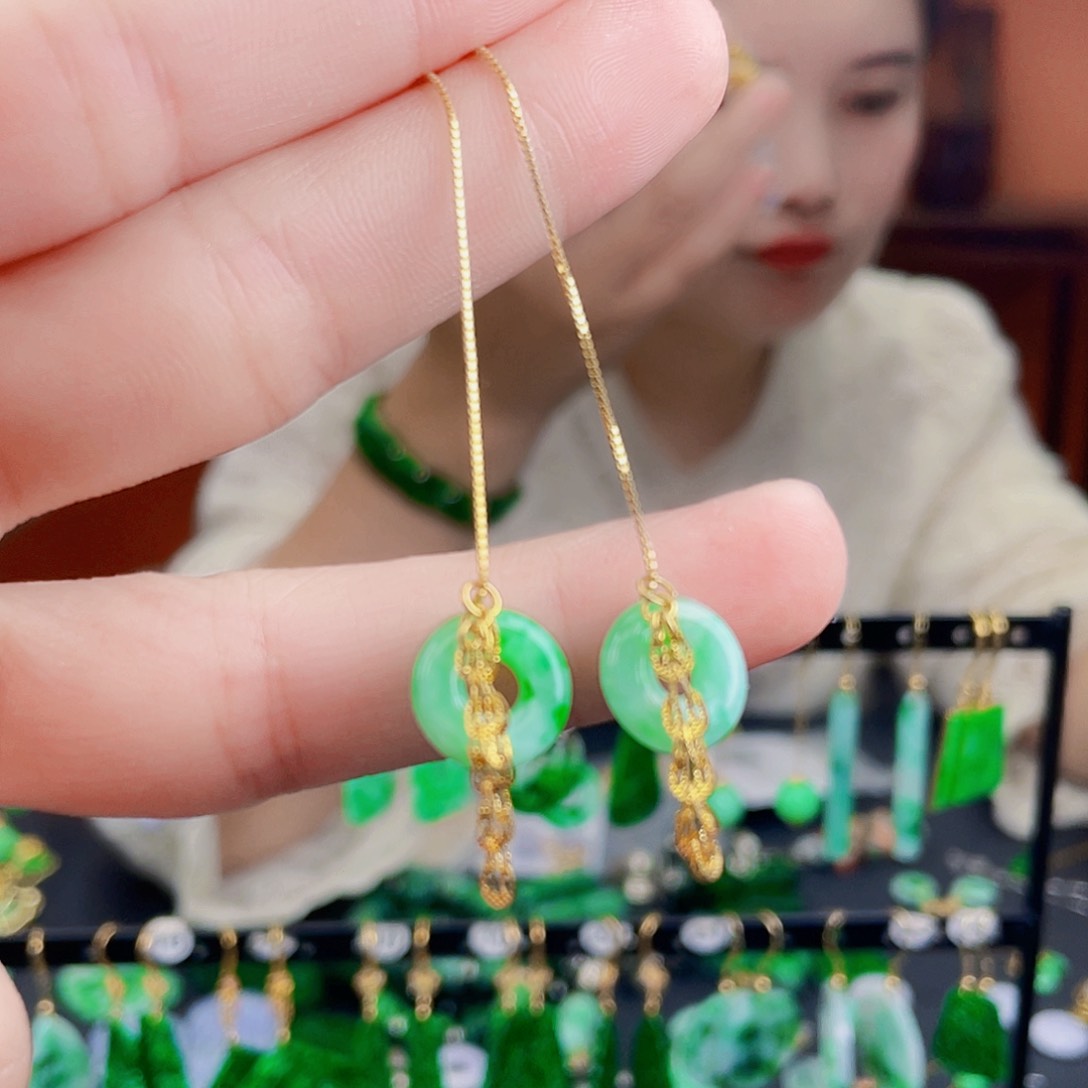 翡翠银S925镶嵌耳饰饰品
