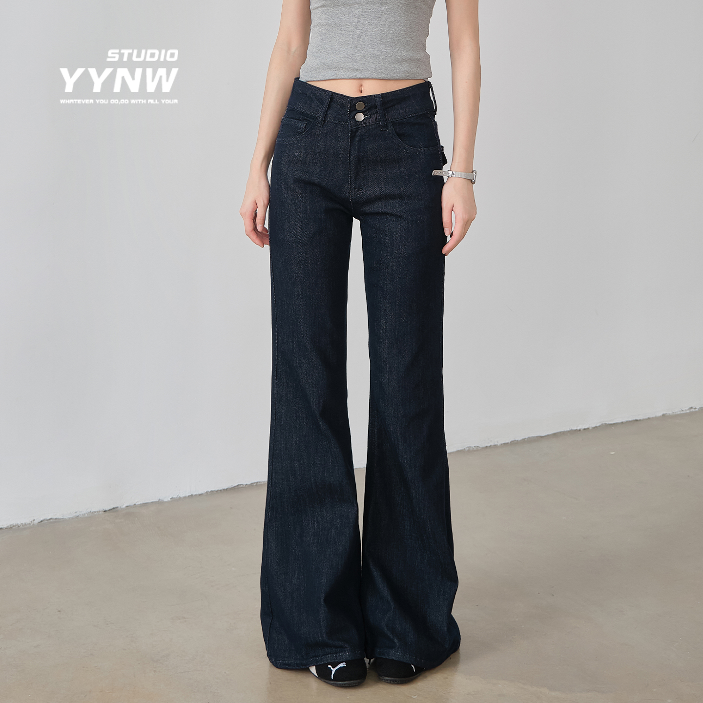 原牛不掉色弹力微喇叭牛仔裤女高腰显瘦修身垂感阔腿不贴腿马蹄裤