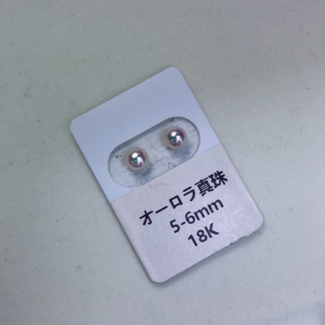 18K金镶嵌海水珍珠海水akoya耳钉5-6mm