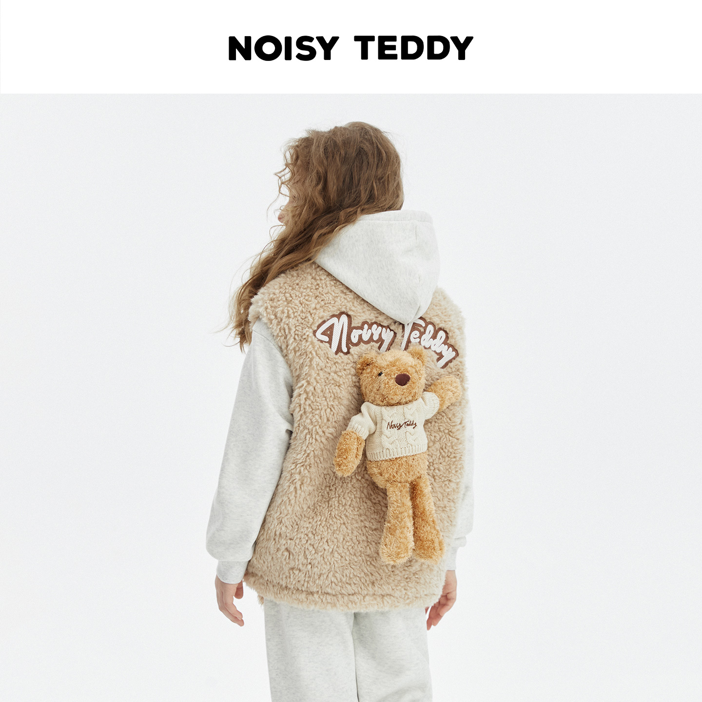 NOISY TEDDY 贴布刺绣毛衣熊款儿童棉服毛绒马甲时尚加厚