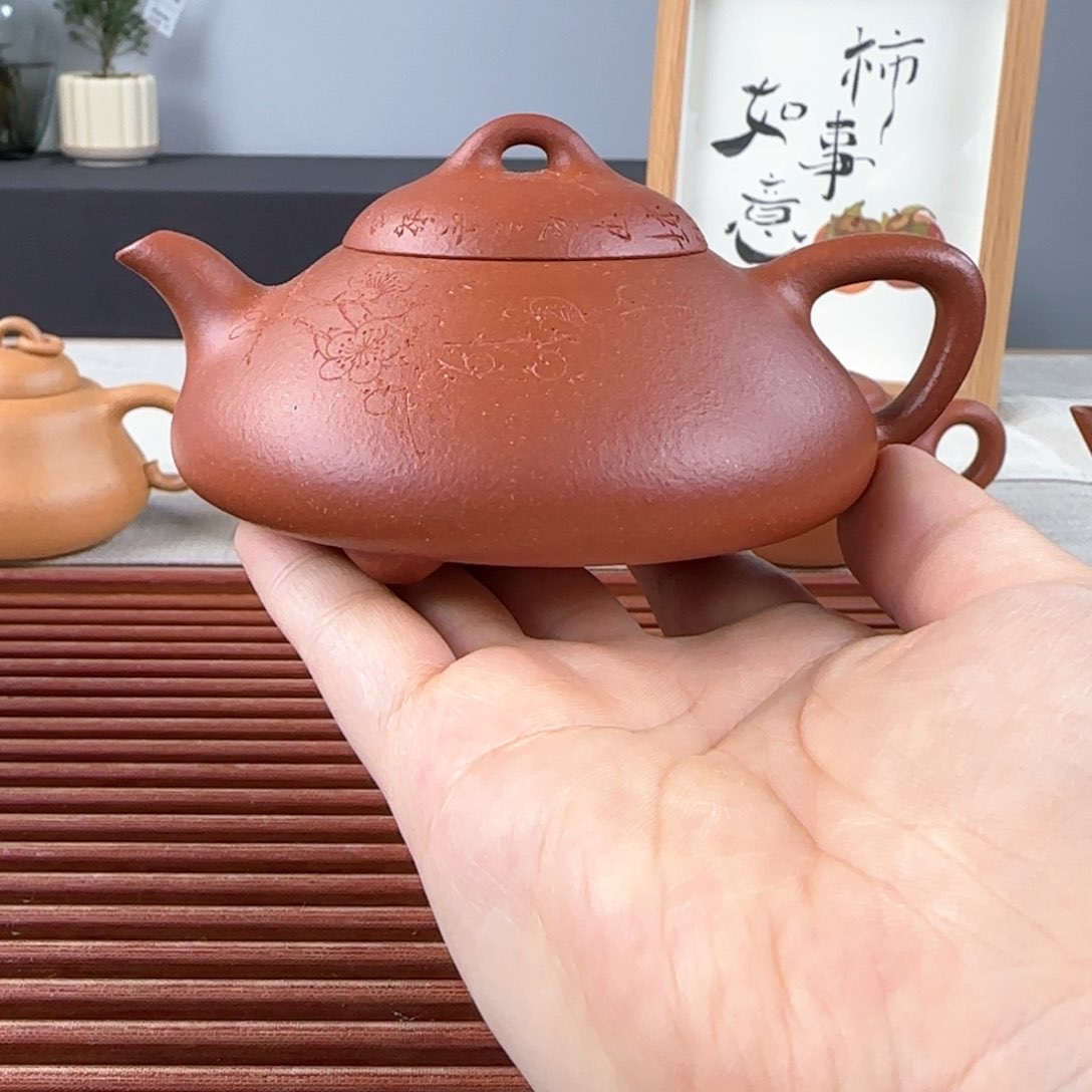 紫砂茶壶乳瓢精挑红降坡全手线梅