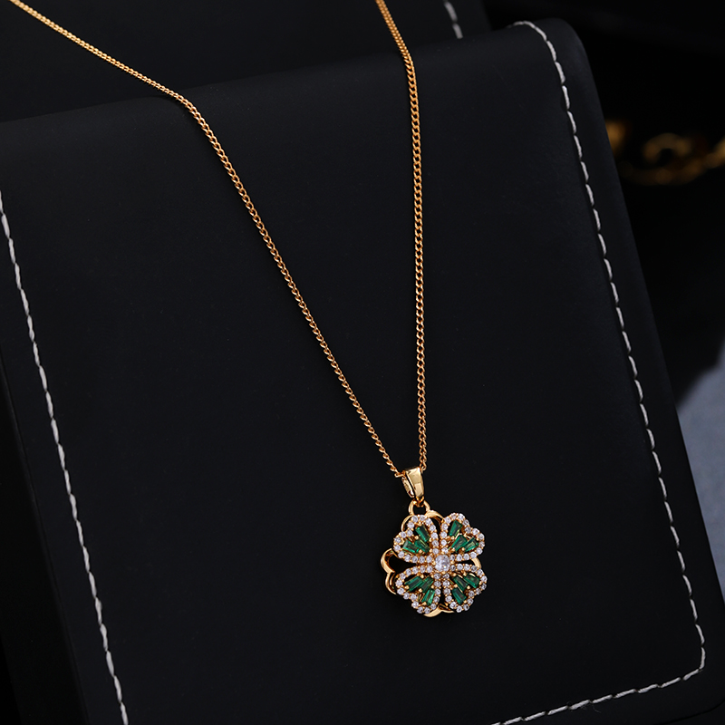 铜合金项链 《货号6568》旋转四叶草项链（链长：42+4cm）