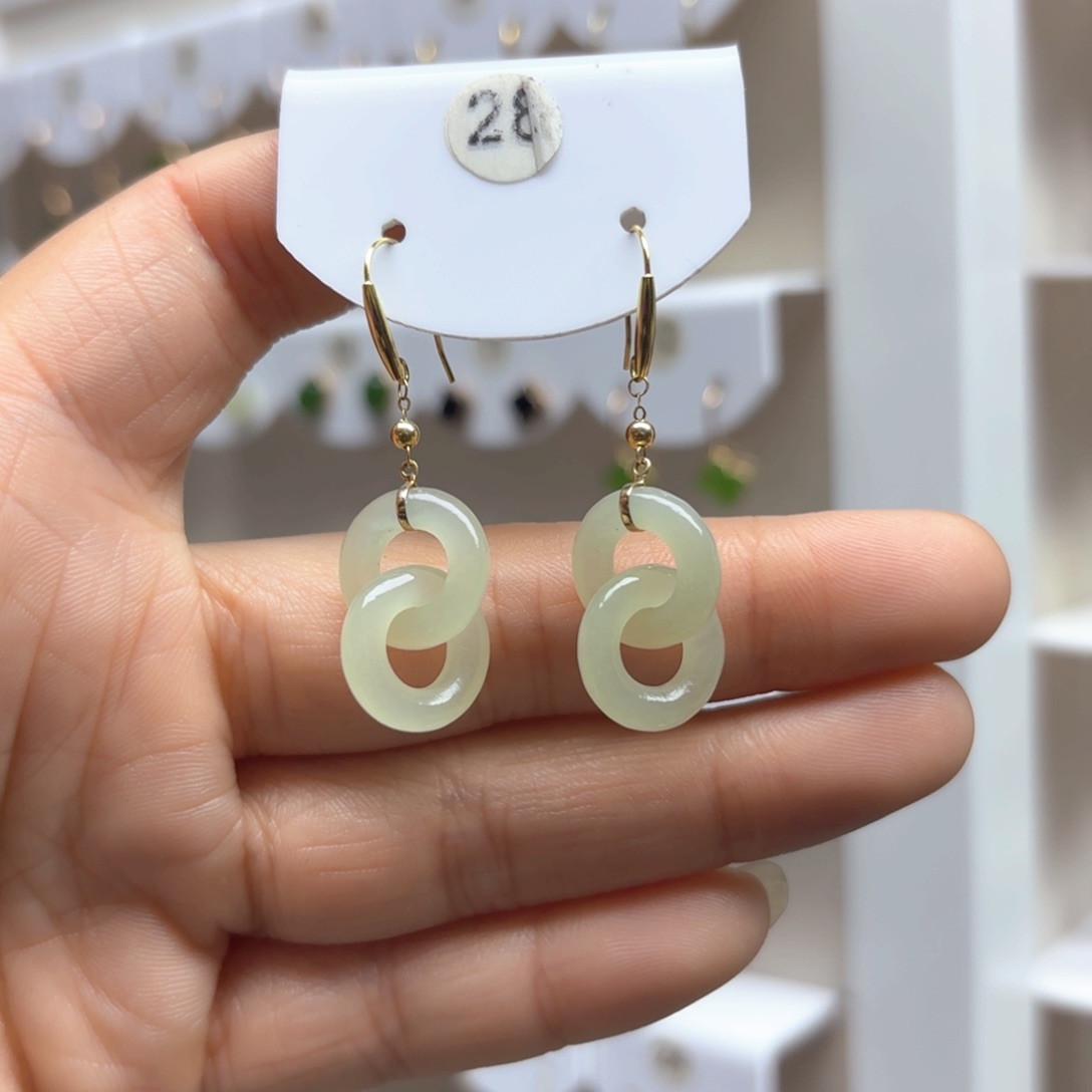 和田玉耳饰18K金镶嵌