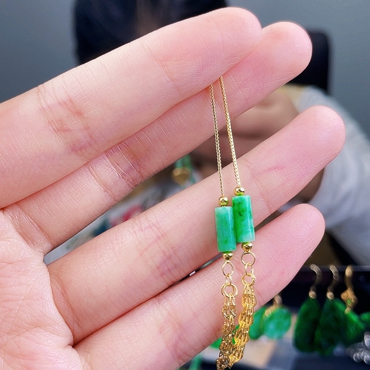 翡翠耳饰银S925镶嵌饰品