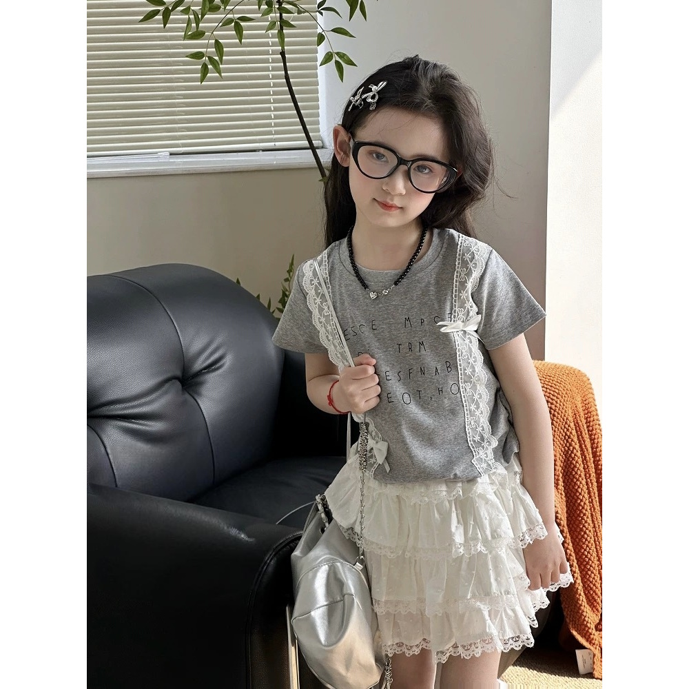 【清货】2025夏韩版蕾丝花边正肩短袖T恤(92%棉) D379 379 M